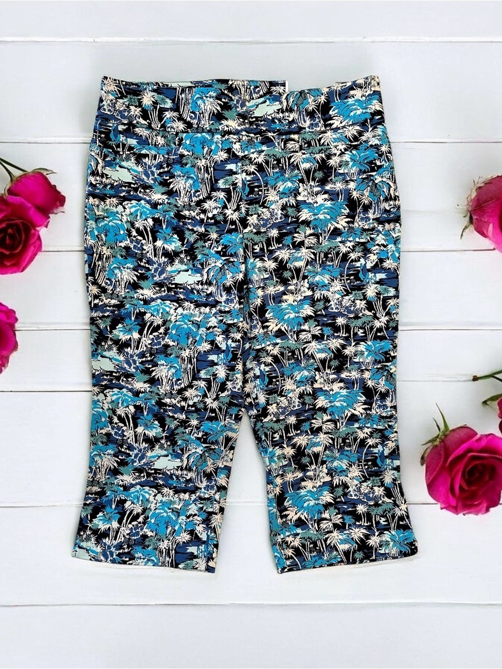 Christopher & Banks Slimming Crop Pants Signature Womens 14 Blue Tropical NWT